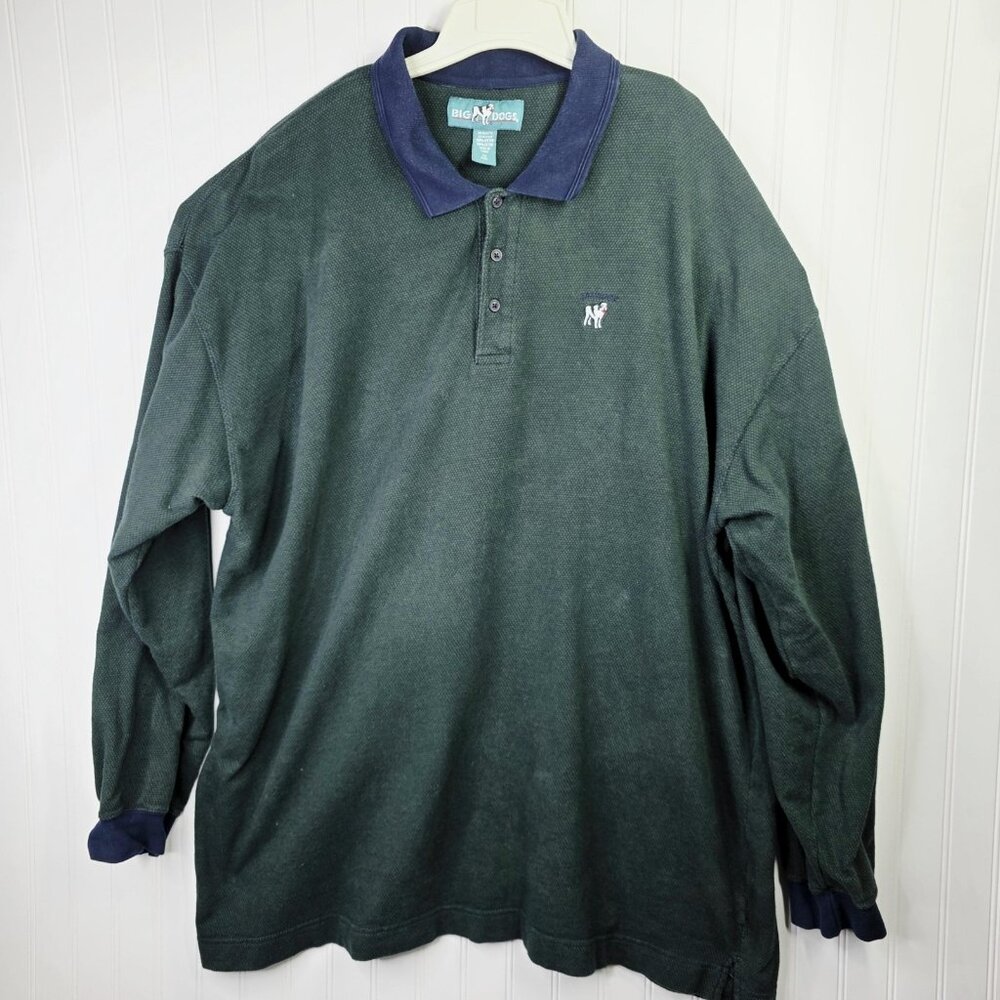 Big Dogs Polo Shirt Mens Big 4X Green Textured Long Sleeve Logo Knit Casual Golf